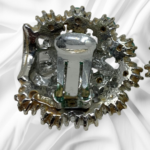 Vtg 1960s ART Aurora Borealis Crystal Silver Tone Earrings Signed Couture Runway - Picture 4 of 6